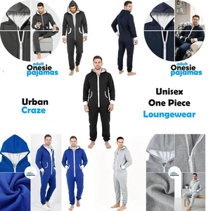Unisex Erwachsene 1Onesie Full Zip Kapuze Fleece Overall Uni Herren Damen Warm Lounge - Bild 1 von 36