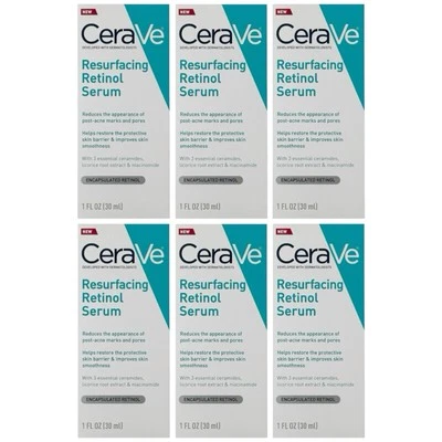 批量 6 件 Cerave Resurfacing Retinol 精华液 1 盎司/30 毫升 (全新) — 第 1/4 张图片