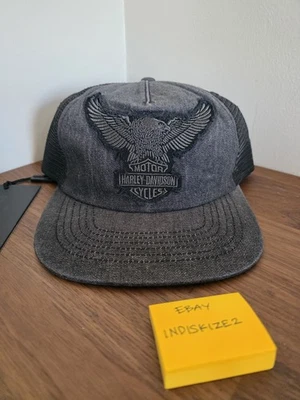 Harley Davidson Denim Trucker Snapback Hat Cap Black NEW - Image 1 of 4