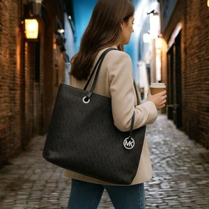 MK Michael Kors Large Black Hobo Bag Faux Leather Adjustable Straps Very Roomy - Picture 1 of 15
