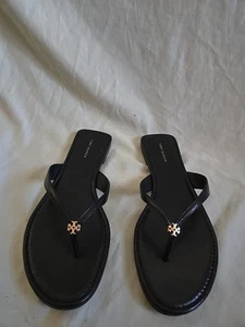 Tory Burch Classic Flip Flop Goat Leather Perfect Black Size 9 New - Photo 1/5