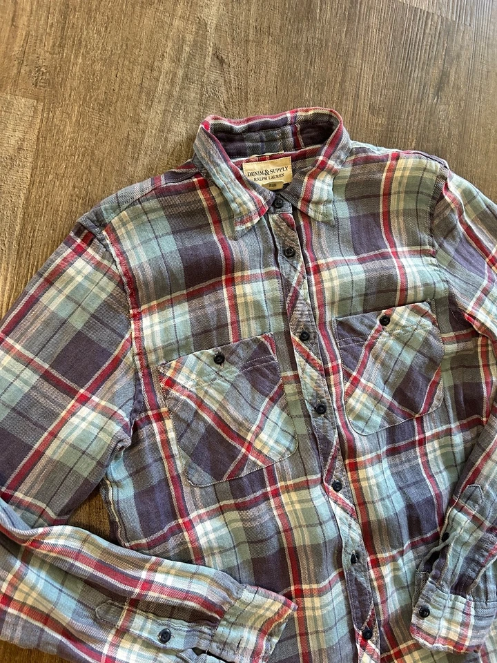 Ralph Lauren Denim Supply Utility blue red plaid cotton linen shirt Medium - Image 1 of 4