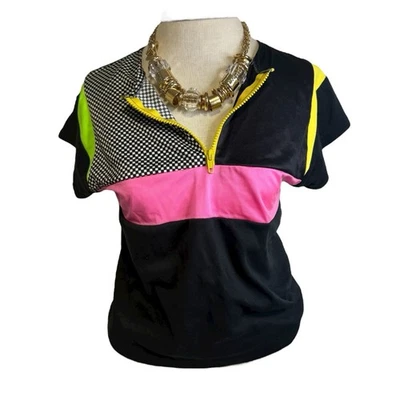 Vintage Color block 80s 90s T Shirt Colorful Retro Top Womens Large USA made - Image 1 of 4