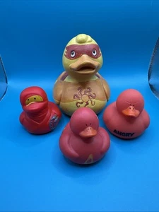 Lot Of 4 Rubber Ducks Ninja Angry Four Superhero Red - Picture 1 of 8