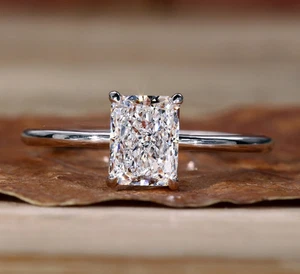 18k White Gold Engagement Ring 1.00 Ct IGI GIA Lab Created Radiant Cut Diamond - Picture 1 of 10