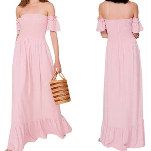 Slate & Willow Delicate Pink Maxi Dress Size M Shirred Bodice Off-the-Shoulder - Picture 1 of 7