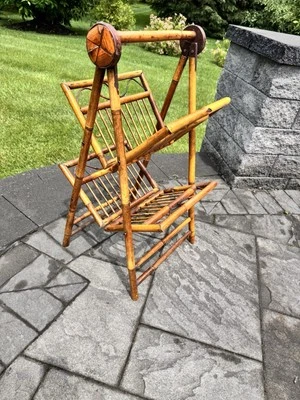Vintage Folding Bamboo Magazine Rack Caddy Holder Mid-Century Boho 31x17” - Image 1 of 4