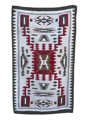 大号古董纳瓦霍风暴图案地毯手工编织羊毛纺织品 85x51 — 第 1/4 张图片