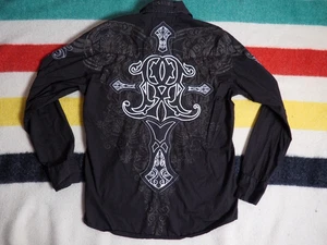 VTG Y2k 2000s Roar Dark Brown Grunge Punk Cross Sewn Button Shirt Mens S - Picture 1 of 10