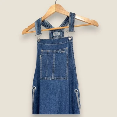 Vintage Knock Out Denim Overalls Dress 80s 90s Blue Tie Maxi Retro Western Italy - Image 1 of 4