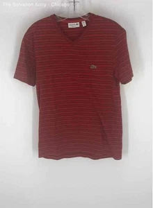 Lacoste Mens Red Striped V-Neck Short Sleeve Pullover T-Shirt Size Small - Picture 1 of 6