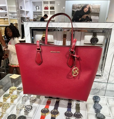 Michael Kors Sheila Women Large PVC Multifunction Shoulder Tote Bag Cherry - Image 1 of 4