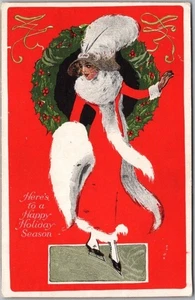 Postal de NAVIDAD Arte DESVANECIDO De Colección Bonita Dama/Moda - 1913 MT Cancelar - Imagen 1 de 2