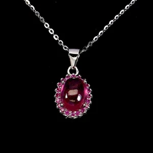 925 Sterling Silver Necklace Oval Ruby 9x7mm Natural Gemstone Jewelry 18inches - Picture 1 of 14