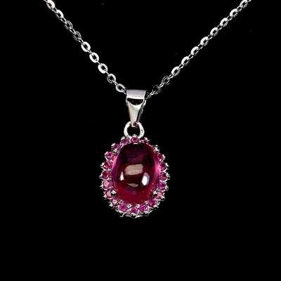 925 Sterling Silver Necklace Oval Ruby 9x7mm Natural Gemstone Jewelry 18inches - Image 1 of 4