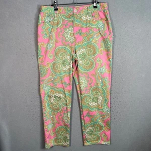 Lauren Ralph Lauren Pink Green Paisley Print Slim Fit Pants Size 12 Cotton Blend - Picture 1 of 9