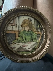 Vintage Signed Artini Etched Engraving and Hand Painted of Young Girl Reading - Picture 1 of 3