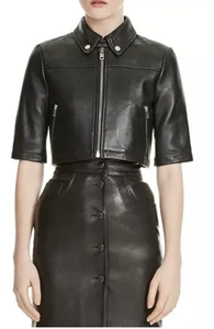 MAJE Brittany Black Lamb Leather Crop Biker Moto Short Jacket 38 AS NEW - Bild 1 von 5