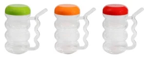3 SET OF Plastic Sip-A-MUG with Built-In straw, 14 Oz/414 mL CLEAR WIT COLOR TOP - Picture 1 of 6