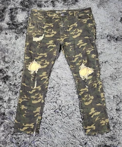 Crysp Denim Jeans Mens 44 X 30 Green Army Camouflage Cotton Distressed Ankle Zip - Picture 1 of 21