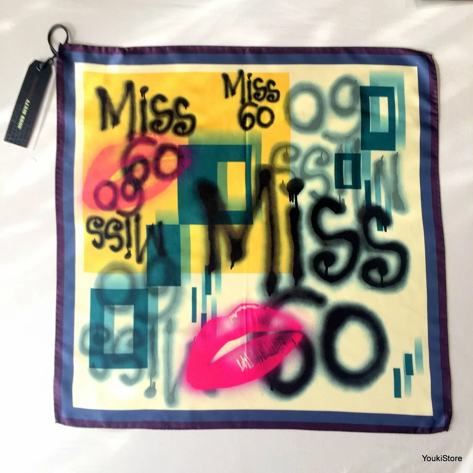 FOULARD MISS SIXTY"  DAFNE BANDANA PURPLE 50X50cm 100% seta MADE IN ITALY Foto 1 de 3