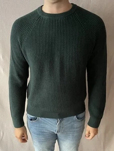 Abercrombie & Fitch Oversized Mens Size L Teal Green Cable Knit Crewneck Sweater - Picture 1 of 15