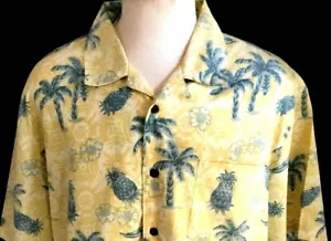 Hawaiian Men's XL Shirt Trader Bay Aloha Camp Palm Pineapple Hibiscus Yellow - Picture 1 of 10