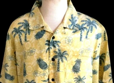 Hawaiian Men's XL Shirt Trader Bay Aloha Camp Palm Pineapple Hibiscus Yellow - Image 1 of 4