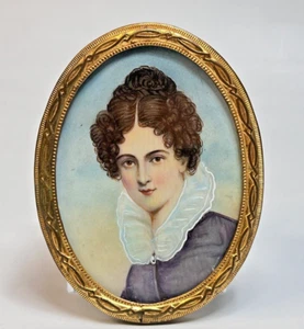 19c. Antikes viktorianisches Miniatur Gemälde Portrait edle Dame signiert - Bild 1 von 6