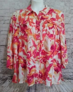 JM Collection 100% Linen Blazer Jacket 18 Orange/Pink/White - Picture 1 of 7