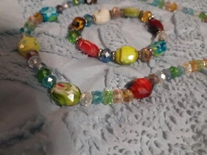 Gypsy Or Boho Style Matching Necklace And Bracelet, Colorful - Picture 1 of 4