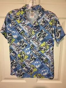 Batman Shirt Boy Size 12 Button Down Short Sleeve Cartoon Comic Graphic - Picture 1 of 6