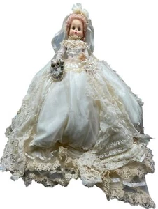 vintage fancy beautiful wedding cotillion doll white layered lace beaded floral - Picture 1 of 12