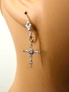 Estate 14K Two-Tone Gold "Cross" Religious Dangle Earrings 1.8g - Picture 1 of 7