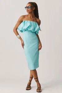 NWT Anthropologie Aqua Blue Let Me Be Slim Bubble Strapless Dress, S - $170 NEW - Picture 1 of 21