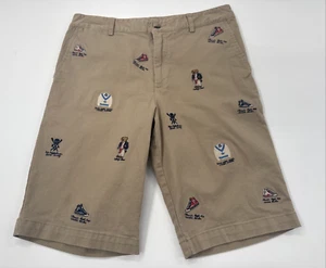 Polo Ralph Lauren Shorts Jugend Jungen 14 Khaki Bär Allover gesticktes Logo - Bild 1 von 10