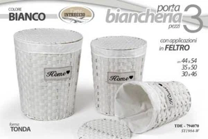 SET 3 CESTE VIMINI Portabiancheria BAGNO SALOTTO CONTENITORE BIANCO TONDO - Foto 1 di 1
