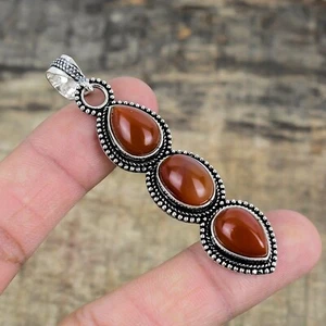 Corniola Gemma Artigianale 925 Argento Sterling Ciondolo Gioielli Per Compleanno - Foto 1 di 4