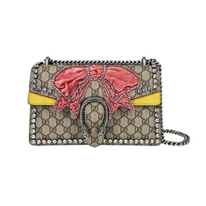 New Authentic Gucci GG Supreme Crystal Bow Embroidered Dionysus Shoulder Bag - Picture 1 of 8