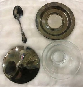WMA Rogers Silver Plate Sugar glass Bowl With Spoon And Lid Vintage - Picture 1 of 10