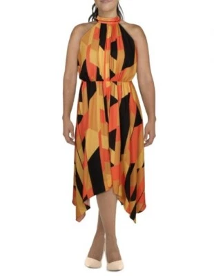 Maree Pour Toi Womens Midi Halter Dress Handkercheif Hem Orange Plus Size 14 New - Image 1 of 4