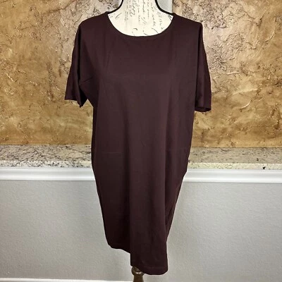 Eileen Fisher Tunic Mini T Shirt Dress Small Short Sleeve Casual Summer Burgundy - Image 1 of 4