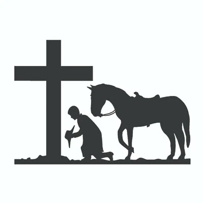 ARLON Preying Cowboy with Cross Bumper Sticker - Decal