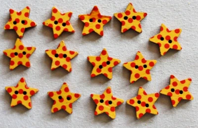 14 Yellow Star Shaped  20mm Wooden  Buttons - Image 1 of 2