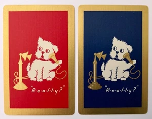 Pair Of Vintage Swap/Playing Cards - CUTE DOGS ON TELEPHONE - "REALLY" - Picture 1 of 1