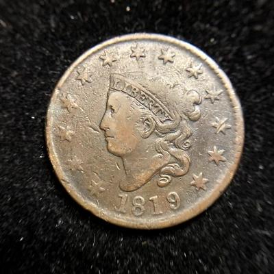 1819/8 N-1 Large Date Overdate Matron Head Large Cent F Fine Newcomb MAKE OFFER! - Image 1 of 3