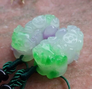 Green Lavender JADE PENDANT Pair Dragon Pi Xiu Money Coin Feng Shui 风水貔貅 323155 - Picture 1 of 11