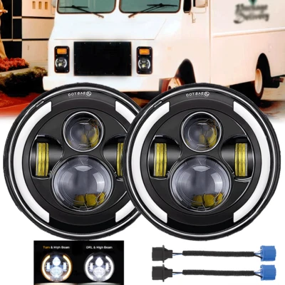 2PCS For chevrolet P10 P20 P30 Van 7"inch Round LED Headlights Hi-Low Beam w/DRL - Image 1 of 4