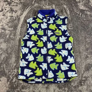 Vtg Patagonia Fish All Over Print Fleece Vest Full Zip Kids XL Mock Neck Rare - Picture 1 of 10