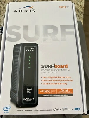 ARRIS SURFboard SBG10 DOCSIS 3.0 16 x 4 Gigabit Cable Modem & AC1600 Wi-Fi - Image 1 of 4